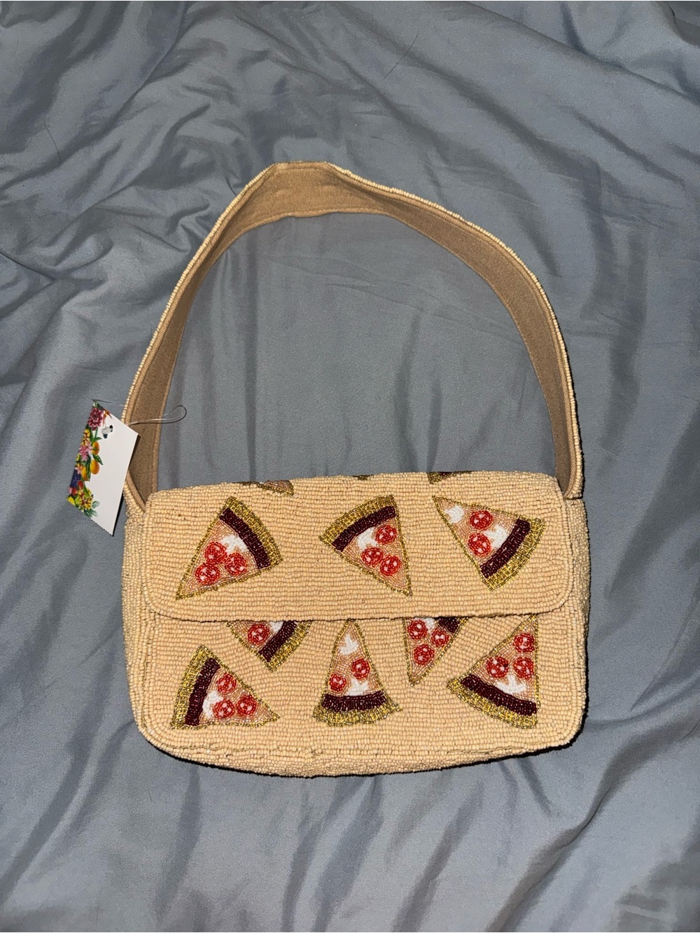 Beaded Pizza Shoulder Bag Handmade in India New with Tags
